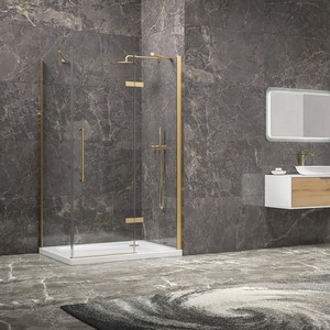 Box Doccia Kamalu KT5000G Oro Satinato 70x90 70cm con Porta Fissa Pieghevole a Battente, Telaio in Alluminio e Vetro da 6mm per Hotel e Ville - Product Image 2