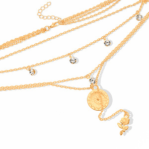 European y Amrican Cross-Bordr Jwlry Ros Flowr Rhinston Multi-Layr Round Pndant Womn's Fashion Strt Trnd - Product Image 5