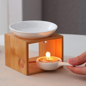 Wooden Aroma <b>Burner</b> With Ceramic Dish <b>Candle</b> Warmer For Indoor Aromatherapy Home Decor - Product Image 6