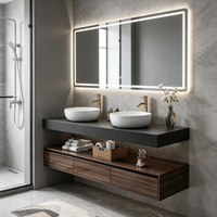 Meuble-lavabo flottant moderne, plan de travail en pierre frittée, vasque en céramique intégrée, idéal pour les projets hôteliers OEM/ODM