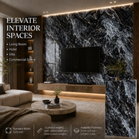 Panneau mural en PVC brillant MORLENX, imitation marbre veiné noir et gris, pour projets d'aménagement intérieur commercial de luxe