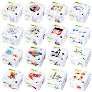 Jeu de 16 jouets en <span class=keywords><strong>bois</strong></span> Montessori pour bébés et tout-petits : Puzzle de voyage, blocs de construction cognitifs, dominos en boîte métallique - Product Image 5