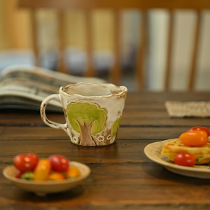 Ensemble de tasses à café en céramique vintage de luxe, peintes à la main, motif arbre vert, faites à la main, pour la maison et l'extérieur, café et latte - Product Image 2
