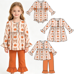 Robes et barboteuses d'Halloween roses personnalisées pour bébés filles, tenues assorties pour sœurs, vente en gros, vêtements de boutique d'usine - Product Image 6