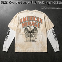 Fabricant de vêtements streetwear sur mesure, t-shirt à manches longues avec impression numérique de strass Y2K, poids lourd 280 g/m², vente en gros en usine