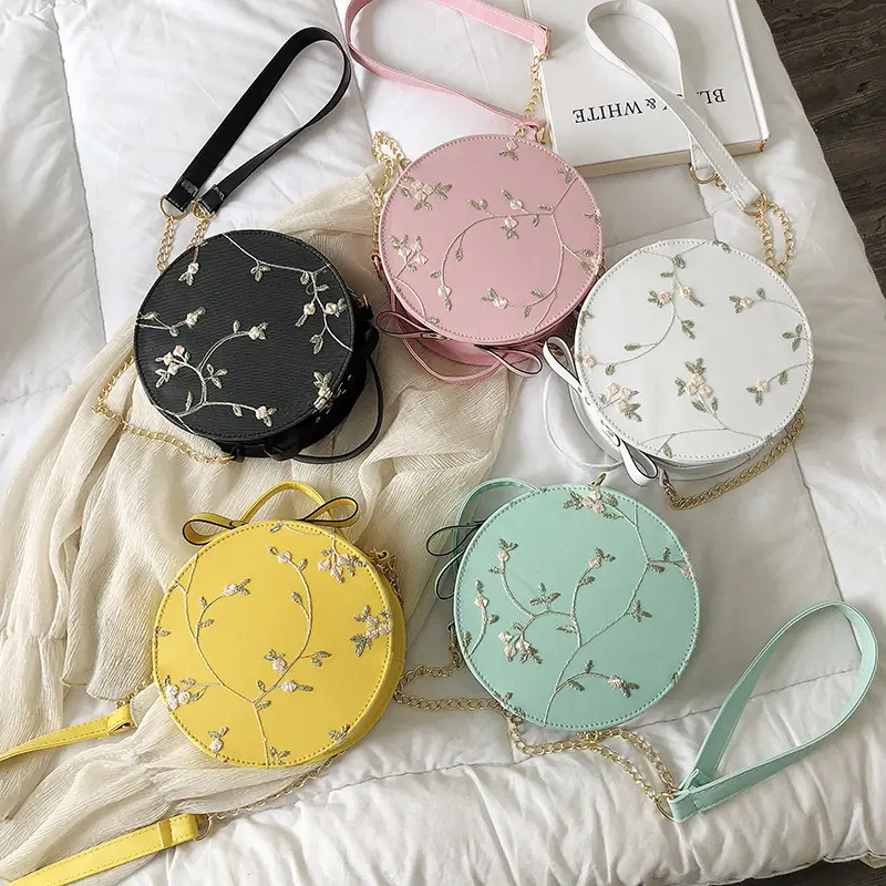 2022 Small Fresh Flower Chain Shoulder Hot Sale Sweet Lace Round Handbags High Quality PU Leather Women Crossbody Bags for Women