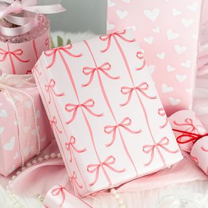 Burymento Pink Bow Wrapping Paper 17 In X 32.8 Ft Reversible Art Paper For Baby Shower Birthday Valentines Mothers Day - Product Image 2