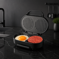 Grille électrique pour petit-déjeuner, plaque de cuisson double ronde antiadhésive pour hamburgers, œufs, steaks, crêpes, pain, 220-240V