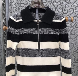 Chất lượng hàng đầu của phụ nữ thiết lập 2024 mùa thu mùa đông váy phù hợp với phụ nữ lần lượt xuống cổ áo sọc mô hình đan áo len + Dệt Kim Dài váy - Product Image 5