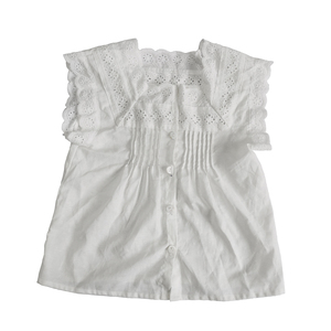 Camicette con collo a volant in pizzo stile coreano top <span class=keywords><strong>maglia</strong></span> a collo alto con spalle scoperte da principessa bambina T-Shirt con fiore in pizzo - Product Image 1