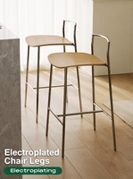 Chaise moderne en bois massif minimaliste avec dossier en métal chromé, hauteur de comptoir, pour îlot de cuisine, bar à domicile, salle à manger