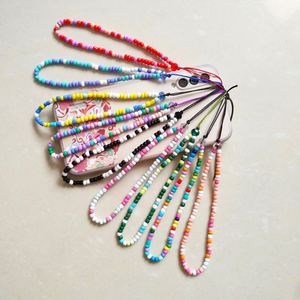 En stock, ¡gran oferta! Cordón corto para teléfono con cuentas de arroz de 19 cm, colores macaron, diseño antiestático de acuarela, venta al por mayor. - Product Image 1