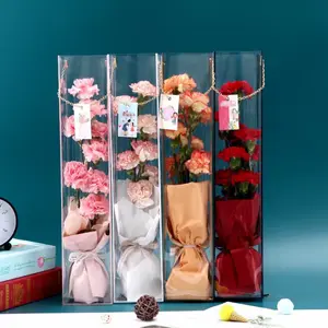 Groothandel Clear Rose Geschenkdoos Pvc Papier Dozen Verpakking Craft Bloemen Enkele Roos Doos Met Ketting