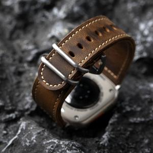 Bracelet en cuir véritable de haute qualité pour Apple Watch Ultra 49MM 45mm 46mm, design rétro pour homme avec boucle à ardillon, bracelet de montre léger - Product Image 4