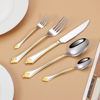 Ensemble de couverts modernes minimalistes en acier inoxydable 304, couteaux, fourchettes, cuillères, bords créatifs en relief, plaqué or, finition miroir