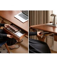 Bureau d'ordinateur rectangulaire moderne en chêne massif écologique avec rangement, idéal pour le bureau, la chambre, comme table de chevet, coiffeuse ou bureau d'étude à domicile