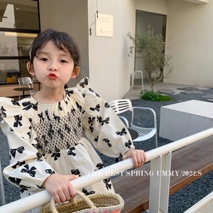 Robe en coton imprimé floral pour bébé et enfant, style coréen, beige, manches bouffantes, broderie sur la poitrine, robes pour enfants - Product Image 5