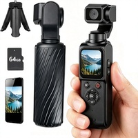 Videocamera Tascabile 4K con Sensore CMOS, Tracciamento Facciale AI, WiFi, Memoria Integrata da 64GB, Lente Rotante a 330°