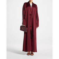 Ensemble 2 pièces pour femme en satin premium, Abaya ouverte ornée et robe intérieure à col rond, respirant, ODM, tenue musulmane islamique modeste