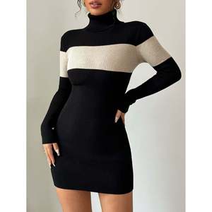 Colorblock Turtleneck Knit Mini <b>Dress</b> Black Women's Sweater <b>Dress</b> - Product Image 4