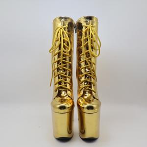 Femmes 20cm jaune serpent motif court discothèque modèle bottes Super haut talon pôle chaussures de <span class=keywords><strong>danse</strong></span> hiver fermeture éclair bottine - Product Image 3