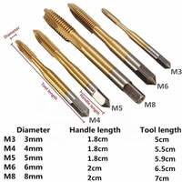 Kit de tarauds métriques en spirale à rainures, revêtement en titane, HSS, 5 pièces/ensemble, pour taraudage à pointe, M3 M4 M5 M6 M8