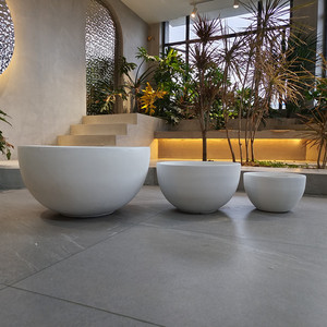 Grandi Vasi Rotondi Bianchi per Piante da Esterno in Fibra di Vetro e Argilla, Stile Europeo per Giardini e Hotel, per Fiori e Alberi - Product Image 4