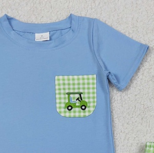 Toddler Girls Summer Casual Two-Piece Set Cute Golf Print Pink Sleeveless Top with Green Gingham Skort Outfit Wholesale - Product Image 4