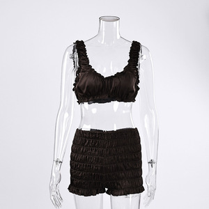 Conjunto de Pijama Sexy de Primavera-Verano 2026, Chaleco y Pantalones Cortos de Seda Sintética con Volantes - Product Image 4