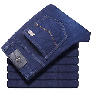 Jeans et pantalons droits pour hommes, décontractés et professionnels, respirants et extensibles, pour l'automne/hiver, lavage moyen, taille mi-haute avec doublure polaire - Product Image 5
