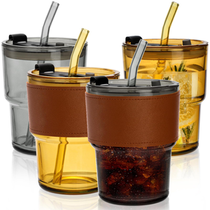 แก้วน้ำขนาด 400 มล. แก้วกาแฟพร้อมฝาและหลอดดูด แก้วน้ำชา - Product Image 1