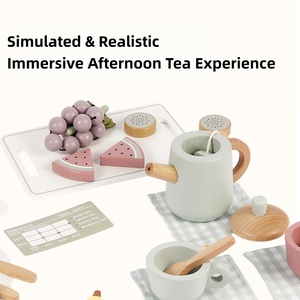 Juego de Té de Madera de Alta Calidad con Diseño Novedoso para Niños, Juguete Educativo Temprano de Simulación de Comida de Cocina, Pastel de Frutas para el Té de la Tarde - Product Image 4
