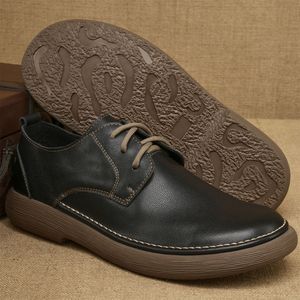Chaussures habillées pour hommes en cuir véritable à bout rond, lacées, confortables, pour le bureau et la carrière, toutes saisons, semelle extérieure en caoutchouc - Product Image 1