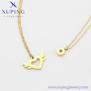 A00915134 Xuping joyería de moda elegante redondo circón corazón alas doble collar 14K color collar de acero inoxidable - Product Image 5