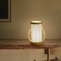 Petite lampe de table en bambou tressé de style japonais avec lumière ambiante LED, à brancher, 15 cm, pour chambre à coucher, chevet, décoration de la maison