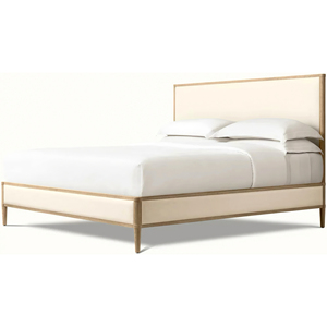 Lit à panneaux en tissu François, lit à panneaux en tissu avec pied de lit, style moderne minimaliste, bois massif, lin, style nordique, meubles de chambre à coucher - Product Image 1