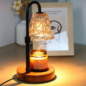 Lampe de chevet moderne avec abat-jour en verre, figurine de chat, LED blanc chaud, base en bois, mini lampe de bureau, commande tactile, IRC 90, alimentée par piles - Product Image 3