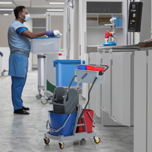 यूरो-स्टाइल 46L डाउन प्रेस रिंगर ट्रॉली डबल क्लीनिंग मॉप रिंगर बाल्टी 2x23L - Product Image 6