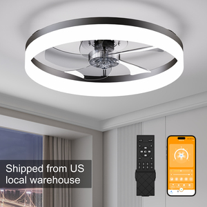 19.7'' LED <b>Ceiling</b> <b>Fan</b> Light with <b>Remote</b> & App <b>Control</b>, 6 Speeds, Dimmable, 3000K-6500K, Flush Mount BLACK Fandelier for Bedroom - Product Image 1