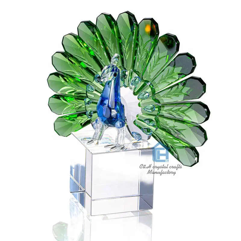 Wholesale Elegant Delicate K9 glass Crystal Peacock Little Crystal Animal Figurine For Zoo Decorative Souvenirs