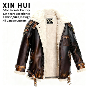 Vestes pour hommes ODM de haute qualité 2025 Patch personnalisé Doublure en polyester épaisse et chaude Veste de moto à col montant Veste d'hiver - Product Image 1