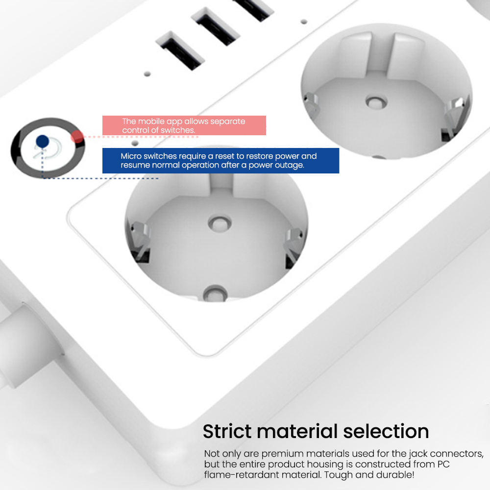 HONPNK Remote Control Mobile Phone Timer Function European Standard Power Strip WiFi Smart Power Strip Tuya Design Smart Socket