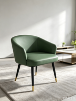 Fauteuil de salle à manger moderne de luxe en cuir PU vert, avec pieds en bois, chaise d'appoint rembourrée pour salon et bureau à domicile