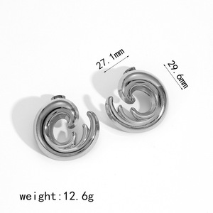Wave-Shaped Stainless Steel Stud Earrings For Women Geometric C Shape Gold <b>Silver</b> Tone Fashion Jewelry - Product Image 4