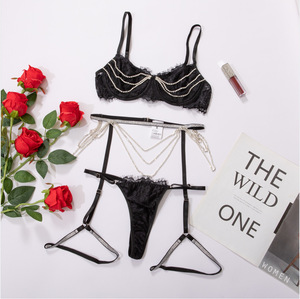 New Style Lingerie Sexy Romantic Lace Embroidery <b>Perspective</b> Hollow Metal Chain Bling Shinny Honeymoon Lingerie Sexy Nighty - Product Image 4