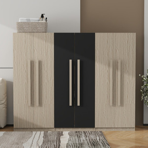 <b>6</b>-Doors Solid Wood Modern Wardrobe Storage for Bedroom with 2 3 <b>Drawers</b> Inside Black+Nature - Product Image 2