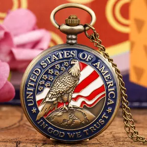 United States America Flag Stars Theme Pocket Watch For men Antique Clock Pendant Pocket Watch man Souvenir Gift Pocket Watches