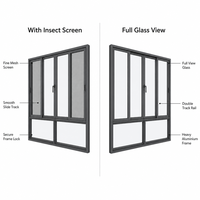 Fenêtres coulissantes modernes en aluminium, cadre gris foncé, double rail, verrou de sécurité, résistantes aux vents, conception hermétique pour maison