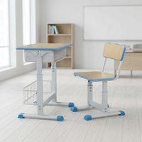 Ensemble de chaise de bureau moderne réglable pour étudiant avec dossier ergonomique, panier à livres, mobilier scolaire portable en plastique pour salle de classe