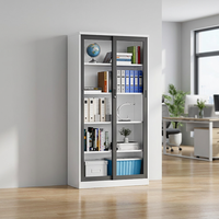 Armoire de classement en acier verrouillable avec 2 portes coulissantes en verre, 1800 mm de hauteur, étagères réglables, mobilier de rangement de documents de bureau en métal
